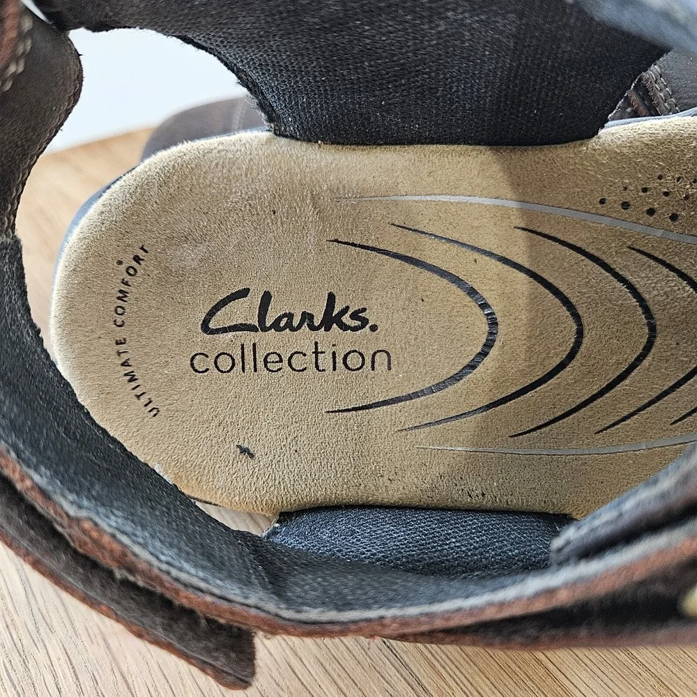 MENS CLARKS HAPSFORD COVE LEATHER CASUAL HOOK & LOOP FISHERMAN SANDALS SIZE 10